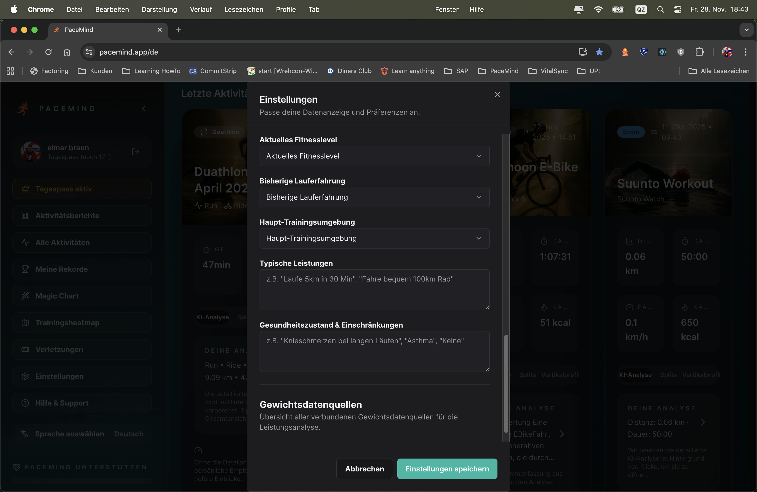 PaceMind Mehrsprachigkeit und Einstellungen